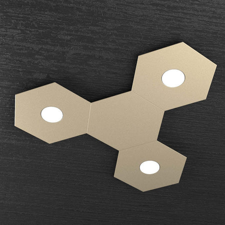 Plafoniera-Moderna-4-Moduli-Hexagon-Metallo-Sabbia-3-Luci-Led-12X3W