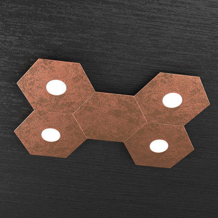 Plafoniera-Moderna-5-Moduli-Hexagon-Metallo-Foglia-Rame-4-Luci-Led-12X4W