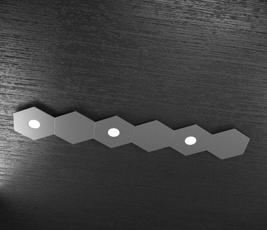 Plafoniera-Moderna-6-Moduli-Hexagon-Metallo-Grigio-Antracite-3-Luci-Led-12X3W