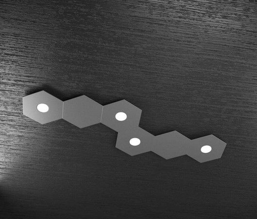 Plafoniera-Moderna-6-Moduli-Hexagon-Metallo-Grigio-Antracite-4-Luci-Led-12X4W