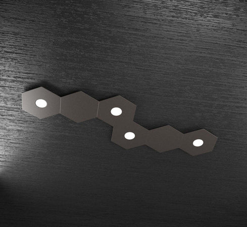 Plafoniera-Moderna-6-Moduli-Hexagon-Metallo-Marrone-4-Luci-Led-12X4W
