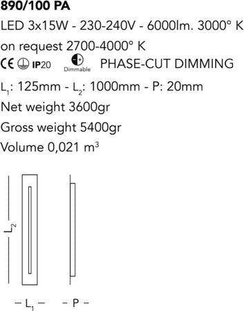 Plafoniera-moderna-Cattaneo-CENTRELINE-890-100PA-LED-45W-6000lm-3000°K-lampada-soffitto-parete-dimmerabile-metallo-interni