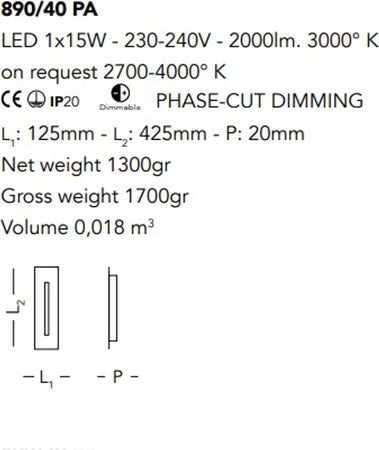 Plafoniera-moderna-Cattaneo-CENTRELINE-890-40PA-LED-15W-2000lm-3000°K-lampada-soffitto-parete-dimmerabile-metallo-interni