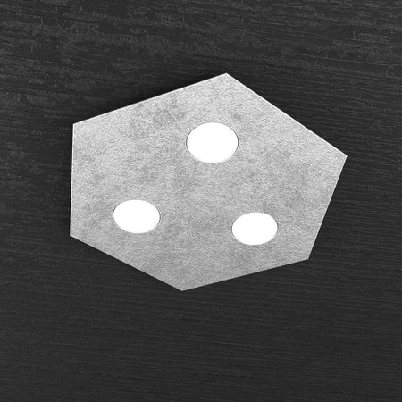Plafoniera-Moderna-Esagonale-Hexagon-Metallo-Foglia-Argento-3-Luci-Led-12X3W