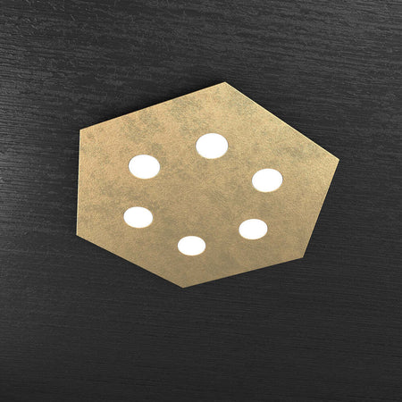 Plafoniera-Moderna-Esagonale-Hexagon-Metallo-Foglia-Oro-6-Luci-Led-12X6W