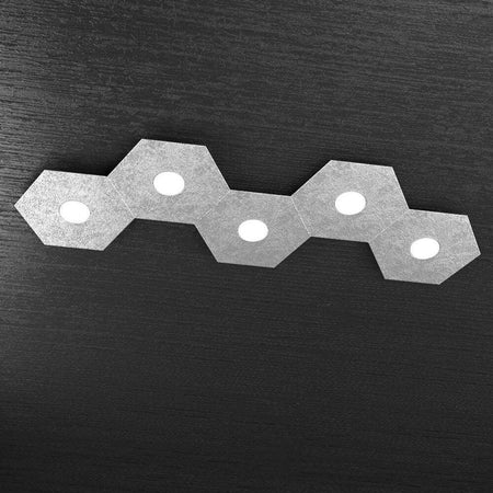 Plafoniera-Moderna-Hexagon-Metallo-Foglia-Argento-5-Luci-Led-12X5W