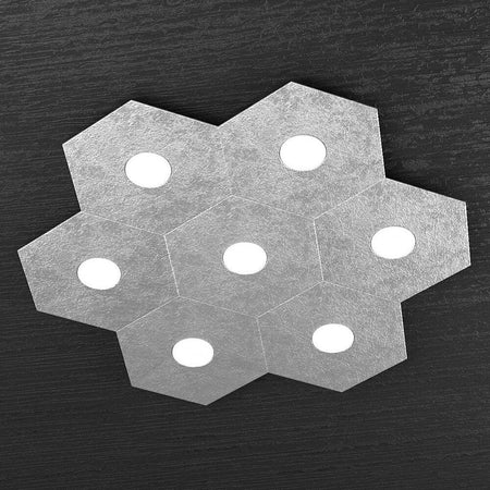 Plafoniera-Moderna-Hexagon-Metallo-Foglia-Argento-7-Luci-Led-12X7W