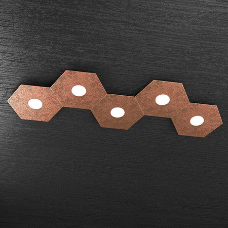 Plafoniera-Moderna-Hexagon-Metallo-Foglia-Rame-5-Luci-Led-12X5W
