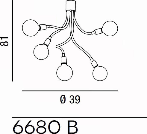 Plafoniera-moderna-Perenz-BULBO-6680-B-LED-E27-lampada-soffitto-metallo-gomma-bracci-orientabili-multiluce