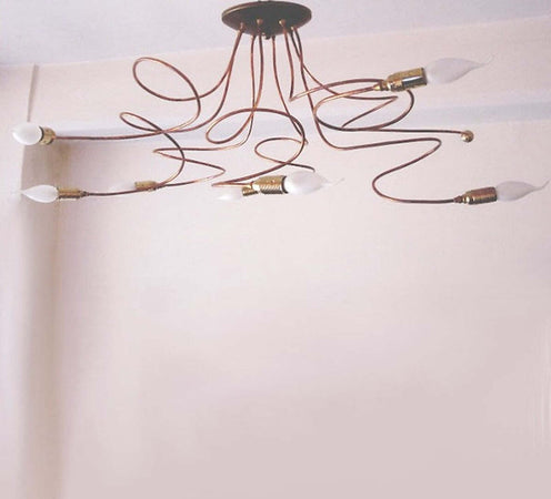 Plafoniera-rustica-Lampadari-Bartalini-ILARIA-PL8-E14-LED-ottone-rame-lampada-soffitto