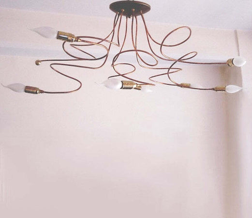 Plafoniera-rustica-Lampadari-Bartalini-ILARIA-PL8-E14-LED-ottone-rame-lampada-soffitto