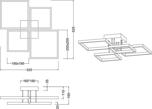 Plafoniera-Trio-Lighting-SORRENTO-24W-LED-2400LM-3000°K-dimmerabile-metallo-lampada-soffitto-quadrata-ultramoderna-interno