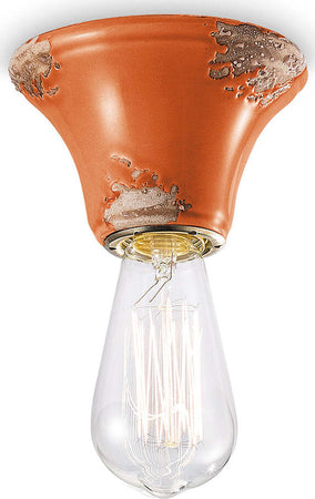 Plafoniera-Vintage-Tonda-Media-Ceramica-Arancio-1-Luce-E14