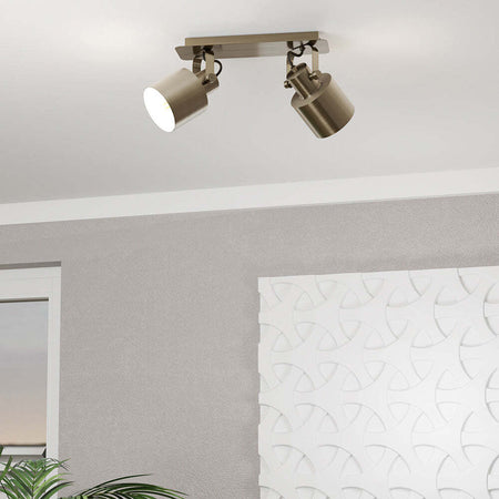 Plafoniera/Spot-Moderna-Sud-2-Luci-Acciaio-Oro-E-Bianco