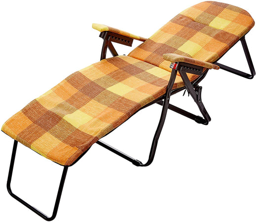 Sedia a sdraio con poggia gambe estraibile in metallo e cuscino da interno