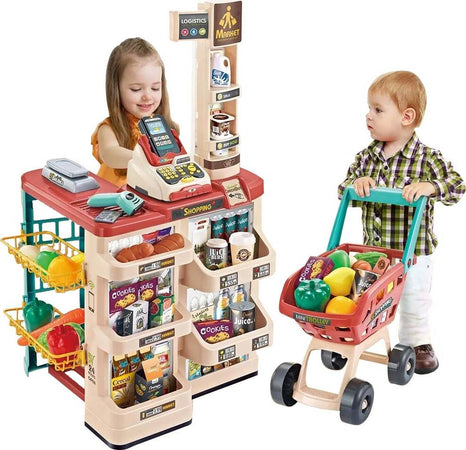 Playset-Supermercato-Giocattolo-Bambini-con-Carrello-Spesa-e-Registratore-Cassa