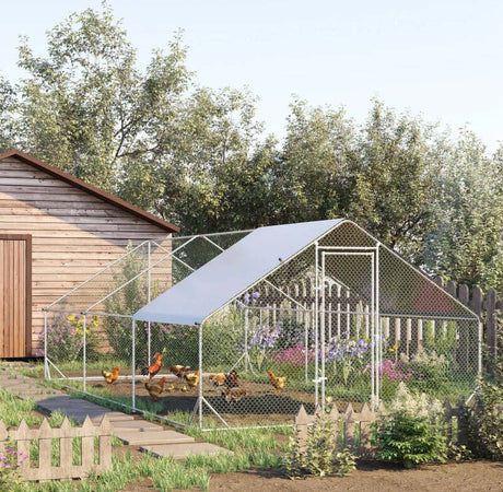 Pollaio-da-Giardino-con-Telaio-Zincato,-Copertura-Impermeabile-e-Rete-Esagonale,-3x6x2m,-Argento-YH6D51-277V02YH6