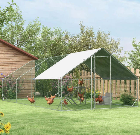 Pollaio-da-Giardino-con-Telaio-Zincato,-Copertura-Impermeabile-e-Rete-Esagonale,-3x6x2m,-Argento-YH6D51-277V02YH6