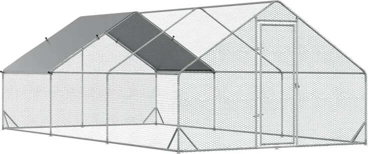 Pollaio-da-Giardino-con-Telaio-Zincato,-Copertura-Impermeabile-e-Rete-Esagonale,-3x6x2m,-Argento-YH6D51-277V02YH6