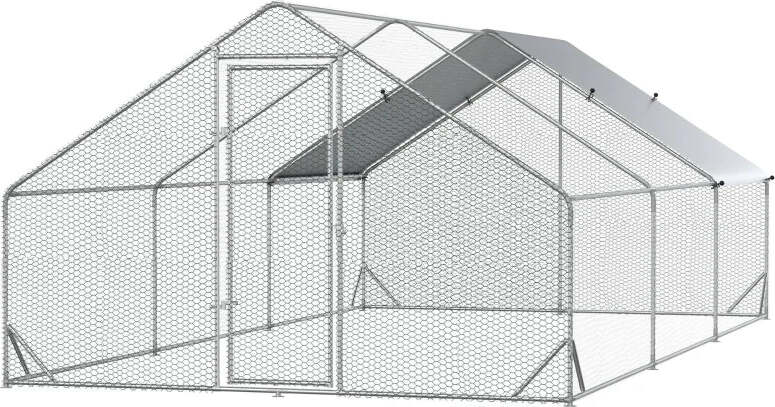 Pollaio-da-Giardino-con-Telaio-Zincato,-Copertura-Impermeabile-e-Rete-Esagonale,-3x6x2m,-Argento-YH6D51-277V02YH6