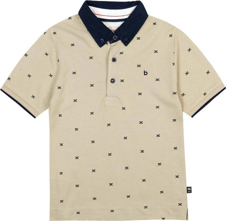 Polo Estiva Bimbo Mezze Maniche Beige e Blu Maglia con Colletto in Cotone Micro Fantasia Maglietta Estate Bottoni Classica polo bambino/ragazzo Piccole Canaglie - Tropea, Commerciovirtuoso.it