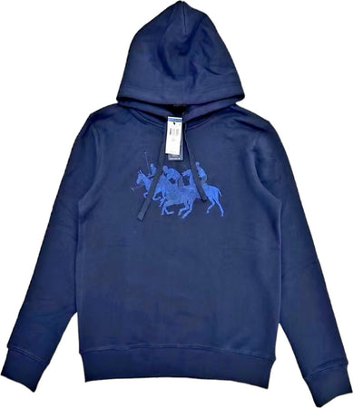 Polo-Ralph-Laure-Felpa-Felpa-Uomo-Con-Cappuccio-Triplo-Pony-Ricamato-Maxi-Logo