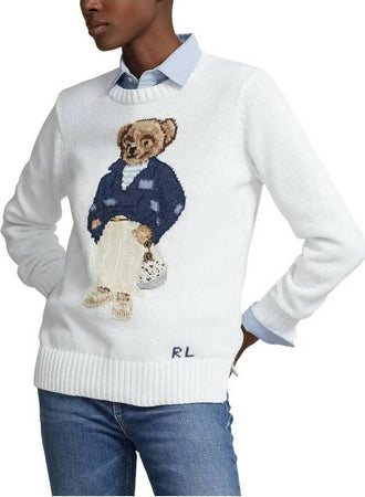 Polo Ralph Lauren Donna Maglione ''polo Bear'' In Cotone Girocollo Bianco Orsetto Ricamato Moda/Donna/Abbigliamento/Maglioni e cardigan/Maglioni Euforia - Bronte, Commerciovirtuoso.it