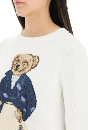 Polo Ralph Lauren Donna Maglione ''polo Bear'' In Cotone Girocollo Bianco Orsetto Ricamato Moda/Donna/Abbigliamento/Maglioni e cardigan/Maglioni Euforia - Bronte, Commerciovirtuoso.it