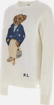 Polo Ralph Lauren Donna Maglione ''polo Bear'' In Cotone Girocollo Bianco Orsetto Ricamato Moda/Donna/Abbigliamento/Maglioni e cardigan/Maglioni Euforia - Bronte, Commerciovirtuoso.it