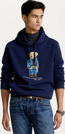 Polo-Ralph-Lauren-Felpa-Uomo-Blu-In-Cotone-Con-Cappuccio-E-Polo-Bear-Stampato-Sul-Petto