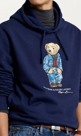 Polo-Ralph-Lauren-Felpa-Uomo-Blu-In-Cotone-Con-Cappuccio-E-Polo-Bear-Stampato-Sul-Petto