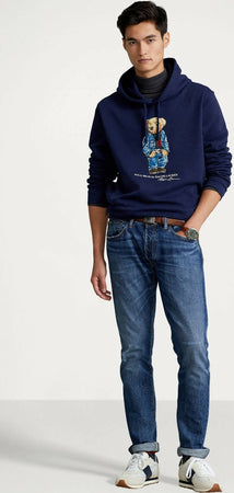 Polo-Ralph-Lauren-Felpa-Uomo-Blu-In-Cotone-Con-Cappuccio-E-Polo-Bear-Stampato-Sul-Petto