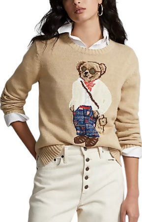 Polo Ralph Lauren Maglione Donna Polo Bear Foulard Girocollo Beige Misto Cotone Orsetto Ricamato Moda/Donna/Abbigliamento/Maglioni e cardigan/Maglioni Euforia - Bronte, Commerciovirtuoso.it