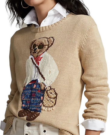 Polo Ralph Lauren Maglione Donna Polo Bear Foulard Girocollo Beige Misto Cotone Orsetto Ricamato Moda/Donna/Abbigliamento/Maglioni e cardigan/Maglioni Euforia - Bronte, Commerciovirtuoso.it