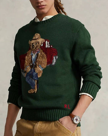 Polo Ralph Lauren Maglione Polo Bear Uomo Verde Orsetto Ricamato Girocollo A Coste 100% Cotone Moda/Donna/Abbigliamento/Maglioni e cardigan/Maglioni Euforia - Bronte, Commerciovirtuoso.it