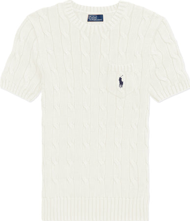 Polo-Ralph Lauren-Maglioncino-Donna-Girocollo-E-Maniche-Corte-in-Cotone-Lavorato-Trecce