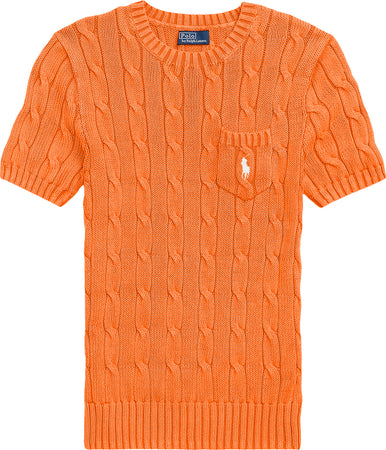 Polo-Ralph Lauren-Maglioncino-Donna-Girocollo-E-Maniche-Corte-in-Cotone-Lavorato-Trecce