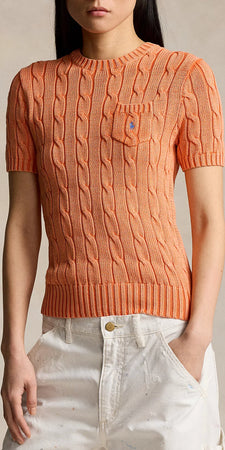 Polo-Ralph Lauren-Maglioncino-Donna-Girocollo-E-Maniche-Corte-in-Cotone-Lavorato-Trecce