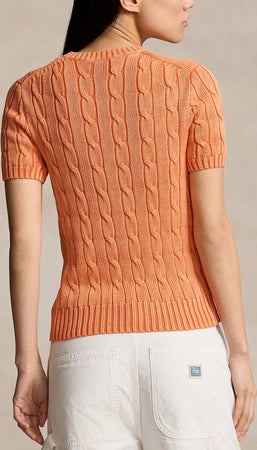 Polo-Ralph Lauren-Maglioncino-Donna-Girocollo-E-Maniche-Corte-in-Cotone-Lavorato-Trecce