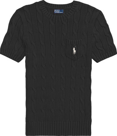 Polo-Ralph Lauren-Maglioncino-Donna-Girocollo-E-Maniche-Corte-in-Cotone-Lavorato-Trecce