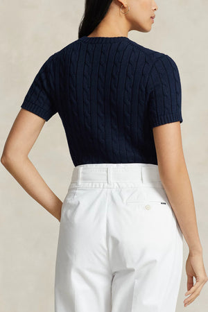 Polo-Ralph Lauren-Maglioncino-Donna-Girocollo-E-Maniche-Corte-in-Cotone-Lavorato-Trecce