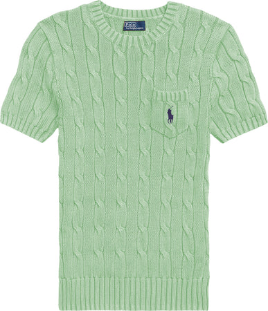 Polo-Ralph Lauren-Maglioncino-Donna-Girocollo-E-Maniche-Corte-in-Cotone-Lavorato-Trecce