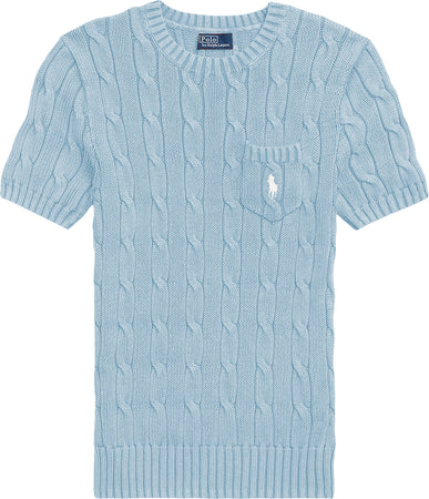 Polo-Ralph Lauren-Maglioncino-Donna-Girocollo-E-Maniche-Corte-in-Cotone-Lavorato-Trecce