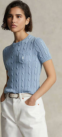 Polo Ralph Lauren Maglioncino Donna Girocollo E Maniche Corte in Cotone Lavorato Trecce Moda/Donna/Abbigliamento/Maglioni e cardigan/Maglioni Euforia - Bronte, Commerciovirtuoso.it