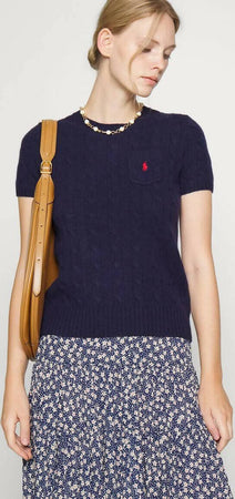 Polo Ralph Lauren Maglioncino Donna Girocollo E Maniche Corte in Cotone Lavorato Trecce Moda/Donna/Abbigliamento/Maglioni e cardigan/Maglioni Euforia - Bronte, Commerciovirtuoso.it