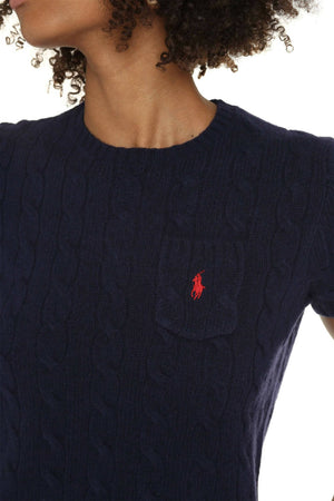 Polo Ralph Lauren Maglioncino Donna Girocollo E Maniche Corte in Cotone Lavorato Trecce Moda/Donna/Abbigliamento/Maglioni e cardigan/Maglioni Euforia - Bronte, Commerciovirtuoso.it