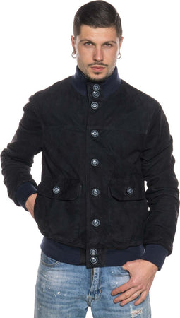 Polo-Uomo---Bomber-Blu-in-vera-pelle-camoscio
