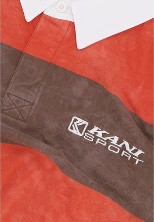 KARL KANI Polo Manica Lunga Uomo Og Sport Rugby Shirt Dark Brown/red da uomo