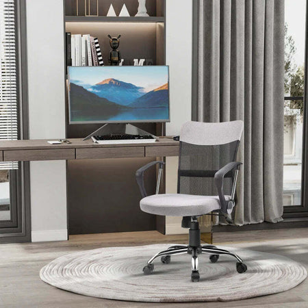 Poltrona-da-Ufficio-in-Tessuto-Grigio,-Sedia-Girevole-ed-Ergonomica-per-Scrivania,-60-x-66-x-91-101cm-RF9921-379GYRF9