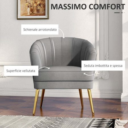 Poltrona-in-Velluto-Imbottita-con-Gambe-Dorate-in-Poliestere-e-Acciaio,-71x72x75cm,-Grigio-sedia-poltroncina-salotto-soggiorno-ufficio-studio-camera-F839-779V00GYA